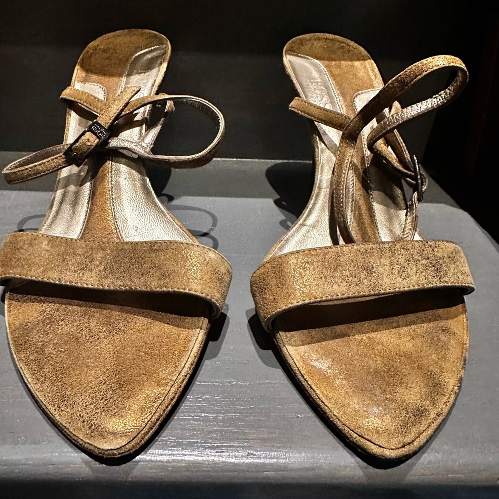 Hugo Boss strappy copper metallic heels